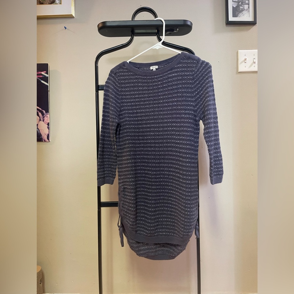 2/$25 Kismet striped boatneck tunic sweater with lace up details